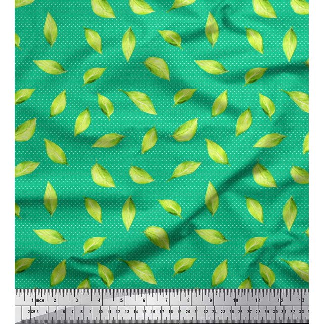 Soimoi Tissu Popeline Coton Vert Imprimé Feuilles d'Hosta pour Couture Largeur 42 Pouces