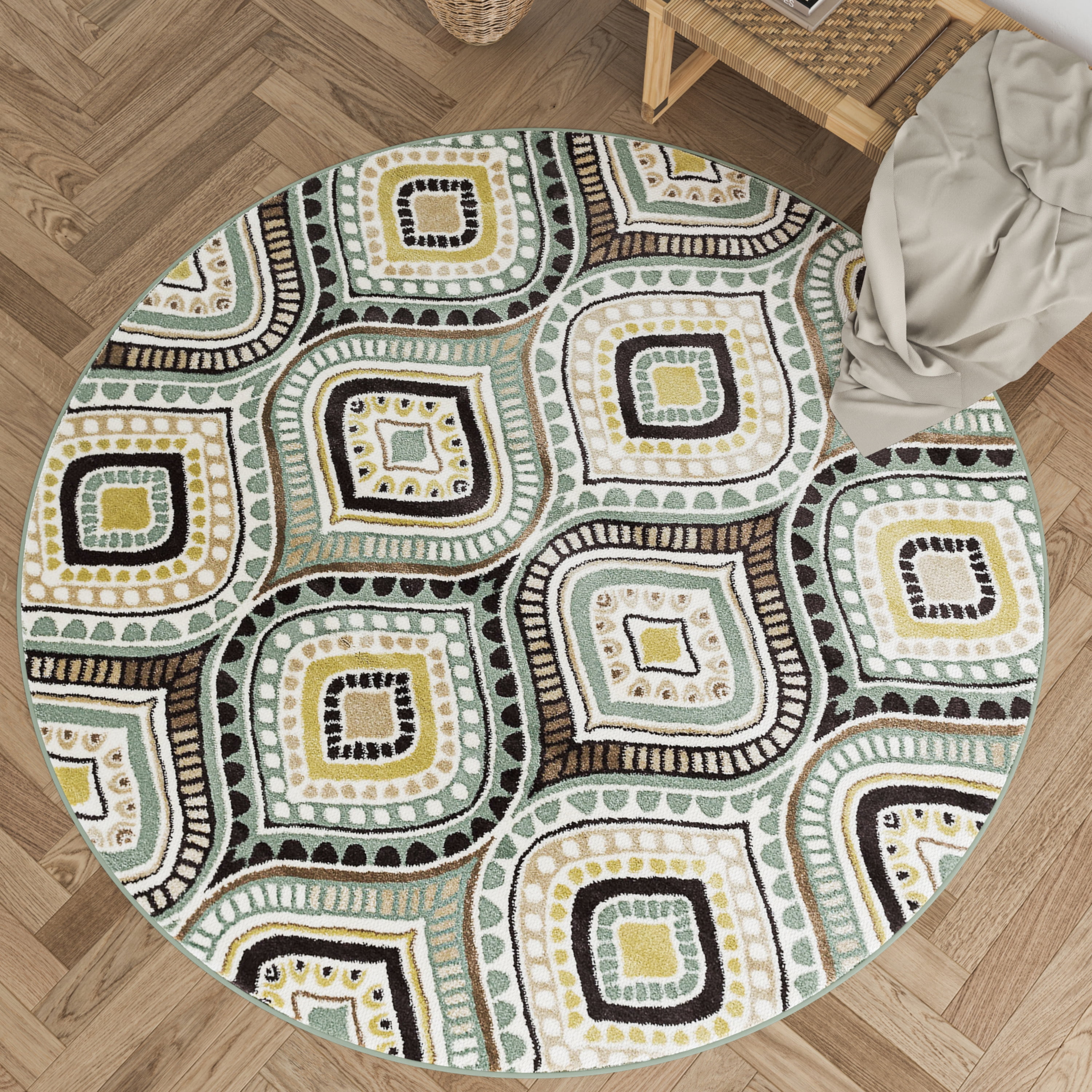 Capri Contemporary 8' Round Multi-Color Polypropylene Indoor Area Rug