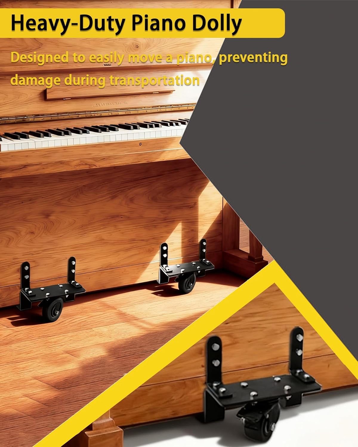 2Pcs  Heavy-Duty Piano Dolly for Moving, Suitable for Home, Concert Hall Piano Transport's Piano Mover,with Brakes Piano Dollies