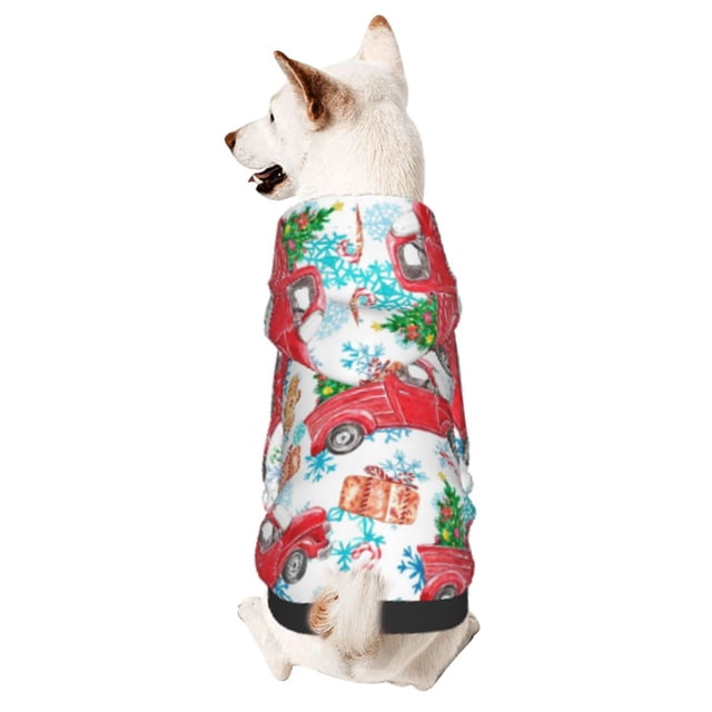 Fotbe Watercolor Red Truck And Fir Tree Sudadera con Estampado para Perros Pequeños – Suéter con Capucha para Mascotas, Tela Suave de Forro Polar con Bolsillo-X-Small