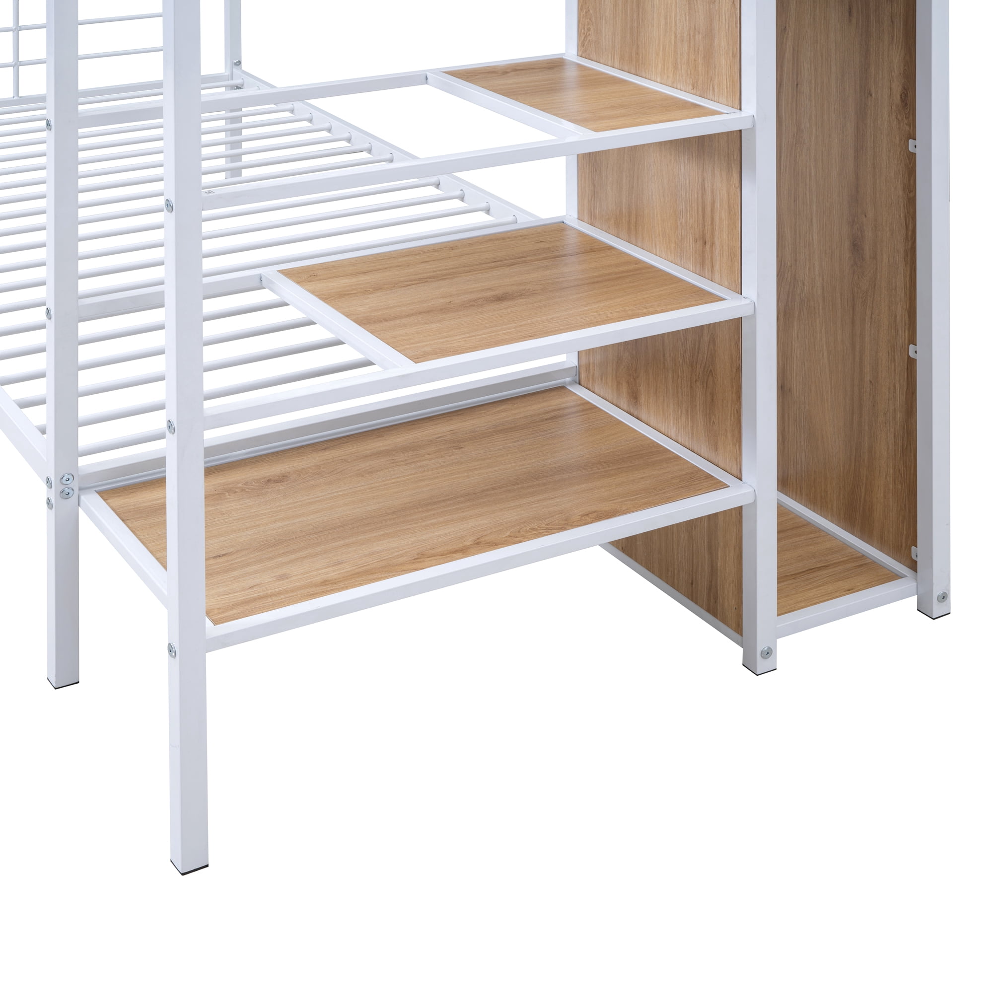 Euroco Metal Twin over Twin Bunk Bed for Kids Teens Adults, Space-Saving with Staircase and Wardrobe, White