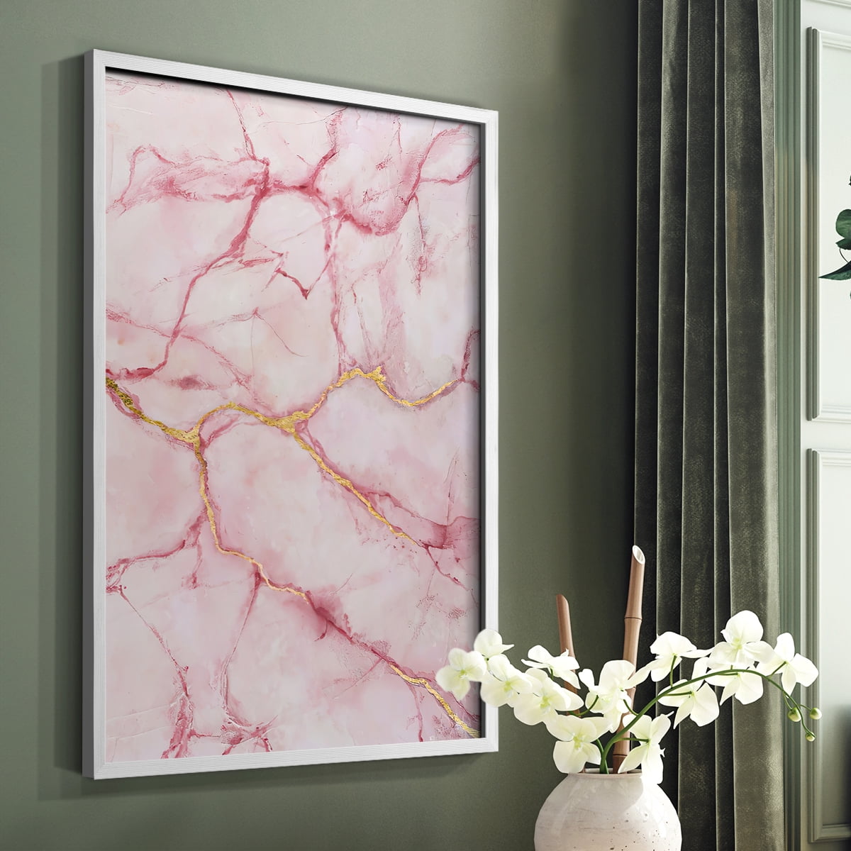 Rose Marble II in White Solid Wood 8 x 10 Framed Print
