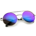 thumbnail image 4 of sunglassLA Unisex Lennon Full Metal Double Bridge iridescent Mirrored Lens Round Sunglasses (Silver / Midnight) - 49mm, 4 of 4