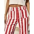 thumbnail image 4 of Womens Cropped Striped Pants Casual High Waisted Stretchy Straight Leg Denim Pants with Pockets, 4 of 6