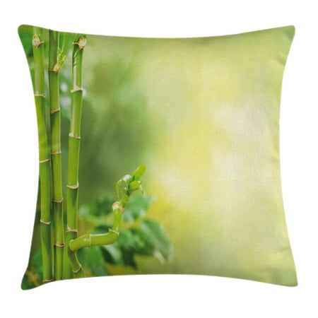 Bamboo Throw Pillow - Spa Decor Throw Pillow Cushion Cover, Green Beautiful Asian Bamboos with other Tree Braches and Bushes Image, Decorative Square Accent Pillow Case, 20 X 20 Inches, Green and Light Green, by Ambesonne