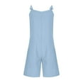 thumbnail image 4 of Girls Sleeveless Romper, Kids Summer Casual Spaghetti Strap Short Jumpsuit with Pockets Light Blue 8Y, 4 of 8
