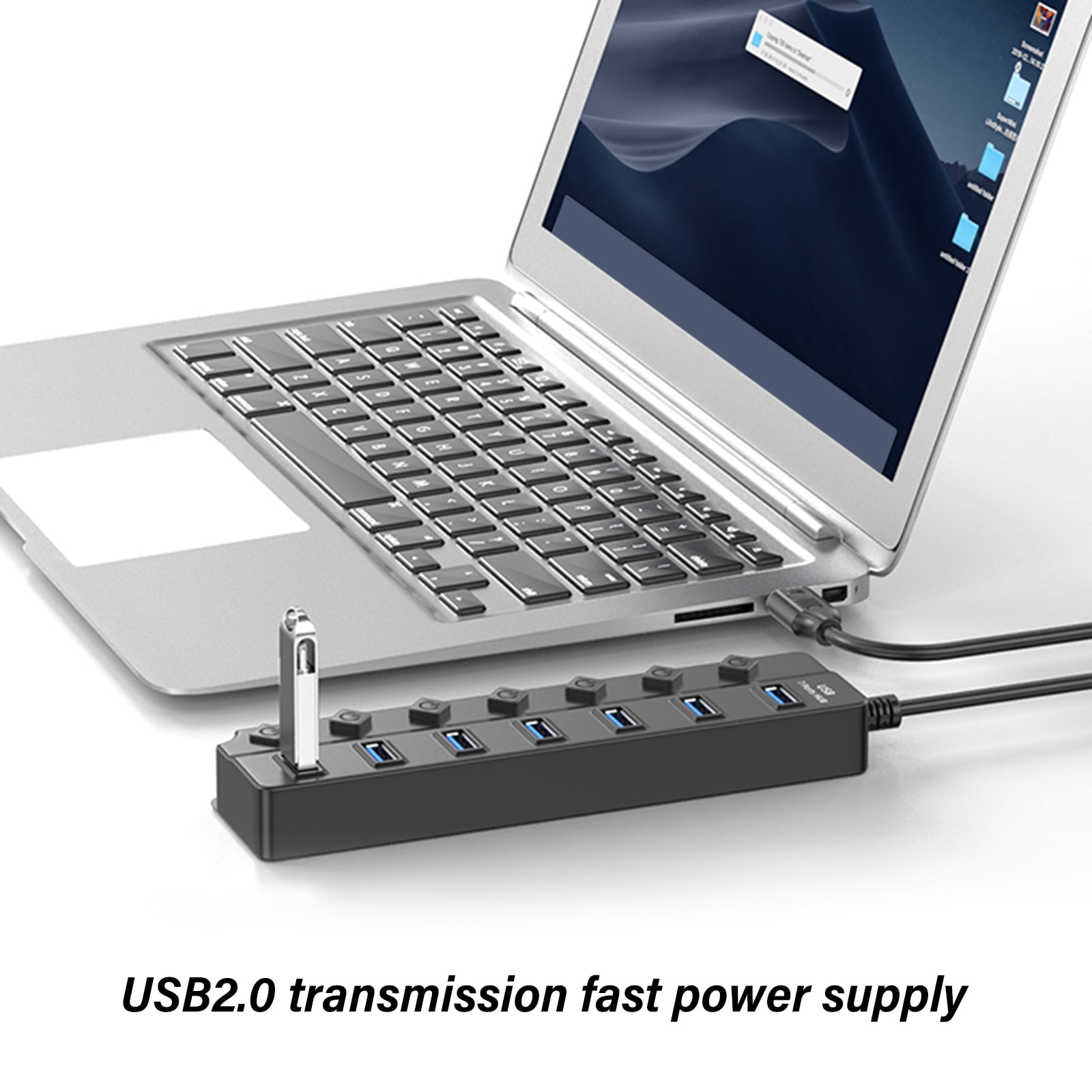 Highly Speed 7/4 Port USB 2.0 Hubs USB Splitter Individual Power Switches LED Indicators For Laptop MultiSplitter