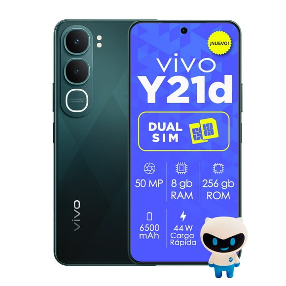 Celular vivo Smartphone Y21D Smartphone 16GB RAM (8+8 Extendida) 256GB ROM Pantalla HD+ Batería Larga Duración Celular Desbloqueado