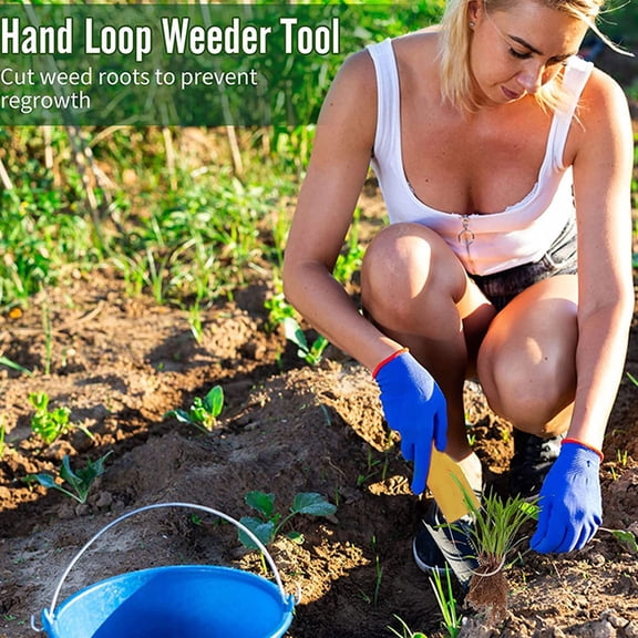 EZPXFCI Garden Bandit Hand Loop Weeder Tool Root Remover with Stainless Steel Loop, Portable Gardening Tool for Weeding & Loosening Soil, Handheld Weeder