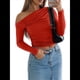 thumbnail image 2 of Blusa Informal de Larga con Cuello y Hombros Descubiertos para Mujer, Ajustada, para Salir, Estilo Y2K Rojo L, 2 of 7