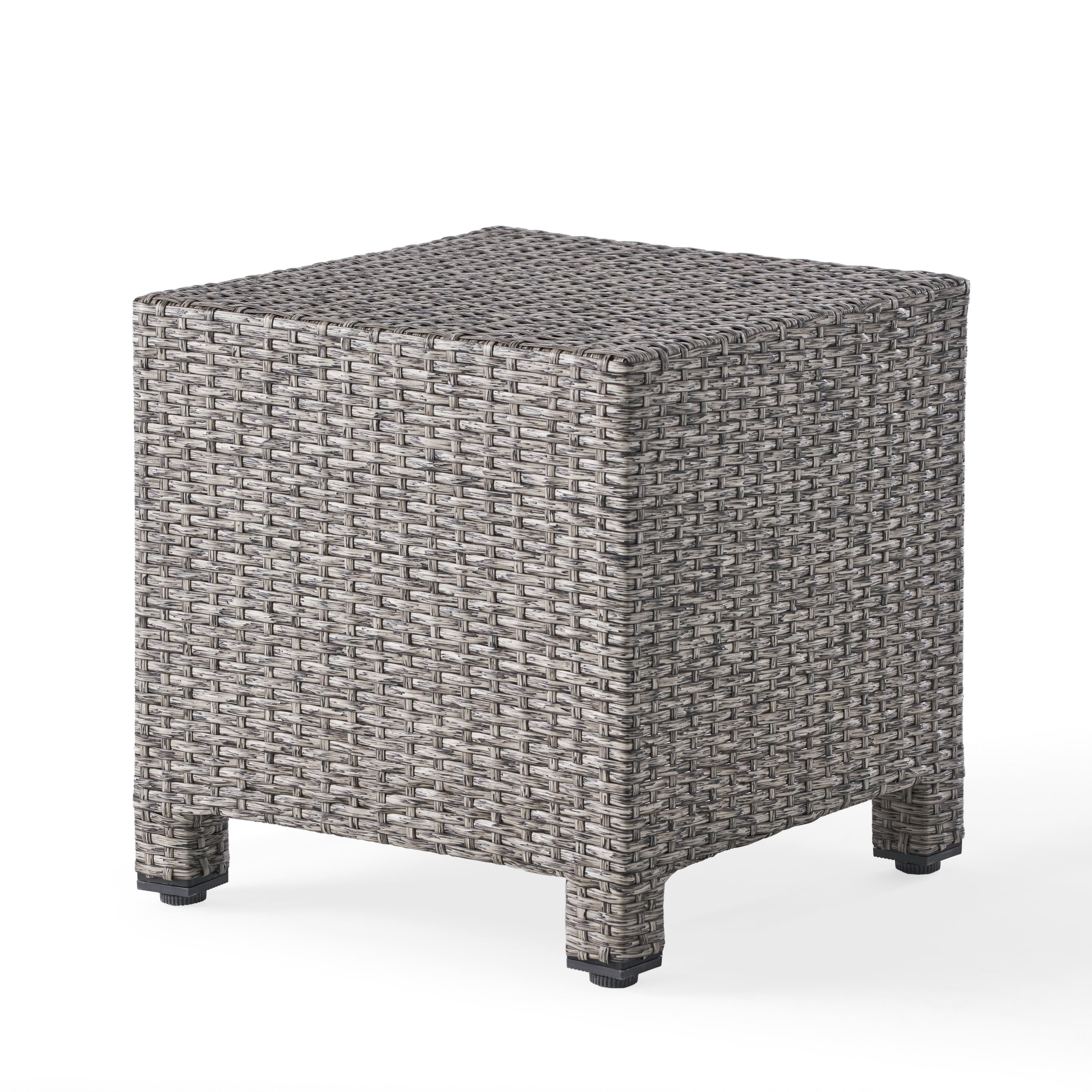 Outdoor Cube Shape Wicker Side Table, Compact Leisure Accent Table for Patio Garden, Black