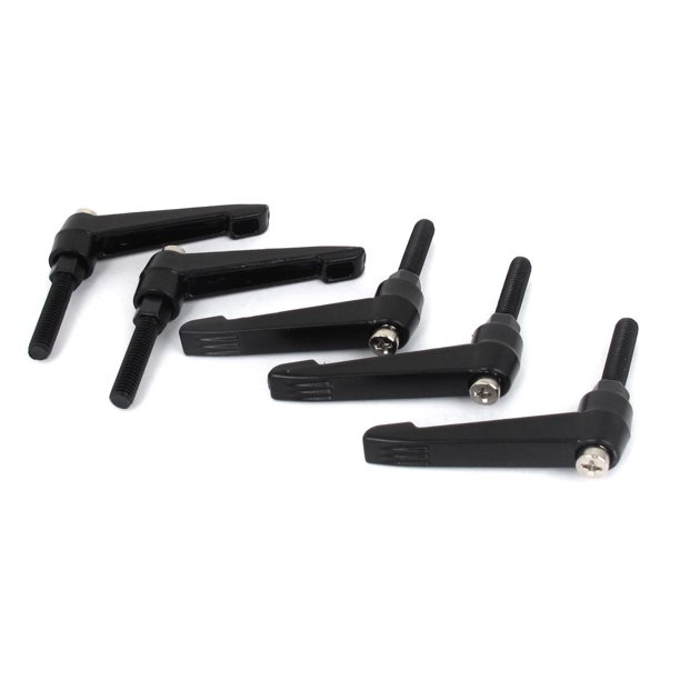M6x25mm Mango de palanca ajustable de metal para máquina de torno, rosca macho, negro, 5 piezas