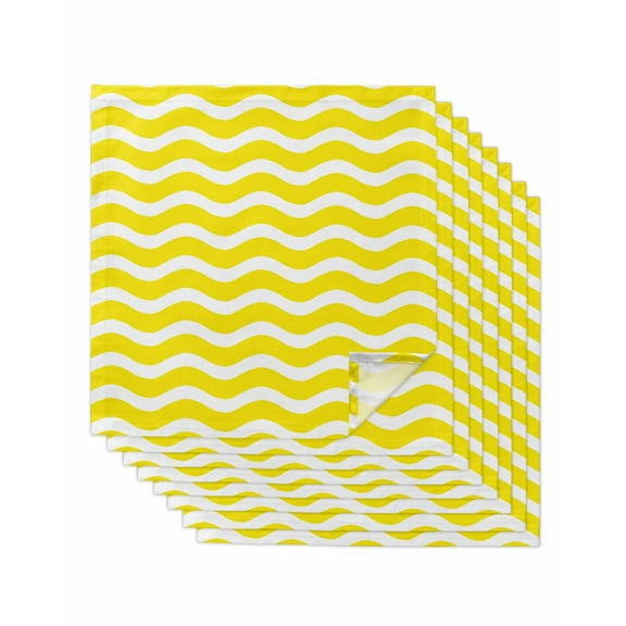 nqOlkjepod Yellow White Cloth Napkins Set of 8 Reusable Dinner Napkins, Modern Abstract Waves Water Ripple Striped Cocktail Napkin Washable Table Napkins for Wedding/Party/Baby Shower 20"x20"