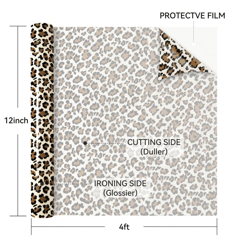 HTVRONT Heat Transfer Vinyl Rolls-12" x 4ft for Shirts, Iron on Vinyl for All Cutting Machine-Easy to Cut & Weed for Heat Transfer Design-Leopard