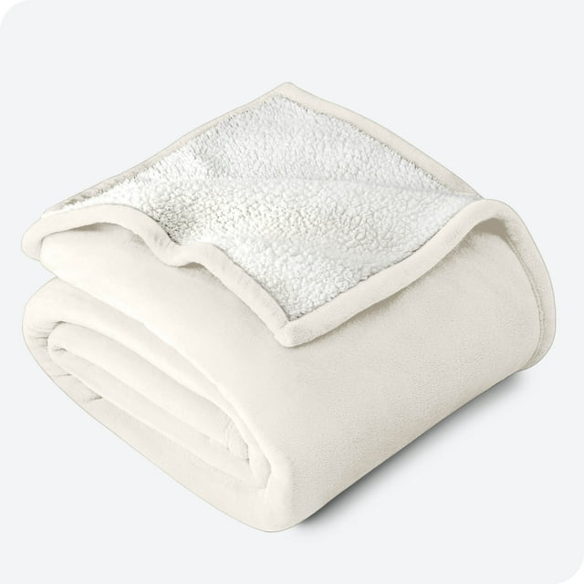 Bare Home Plush Sherpa Bed Blanket - Fluffy & Soft - Reversible - Lightweight - King, Cream