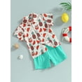 thumbnail image 3 of Coduop Toddler Boys Pants Suit,Watermelon/ Coconut Tree Lapel Shirt + Short Pants Outfit Set, 3 of 8