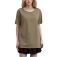 thumbnail image 1 of T-shirt Uni à Manches Courtes pour Femme, Col Rond, Grande Taille, Coupe Ajustée, 1 of 5