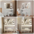 thumbnail image 7 of Vanity Desk with Mirror and Lights, Makeup Vanity with 2 Drawers and 6 Storage Shelves, 3 Lighting Modes Adjustable Brightness, Vanity Set with Cushioned Stool for Bedroom, 7 of 7