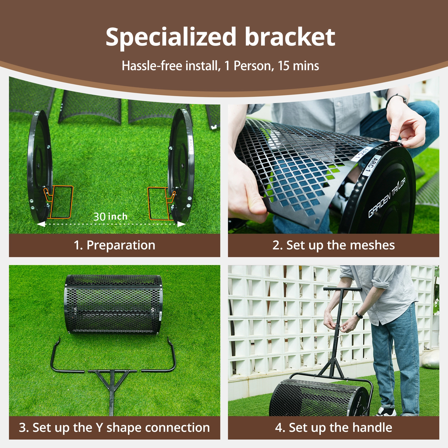 Compost Spreader, 30in Heavy-Duty Peat Moss Spreader with , Lawn Spreader for Top Soil, Manure, Mulch, Top Dressing.