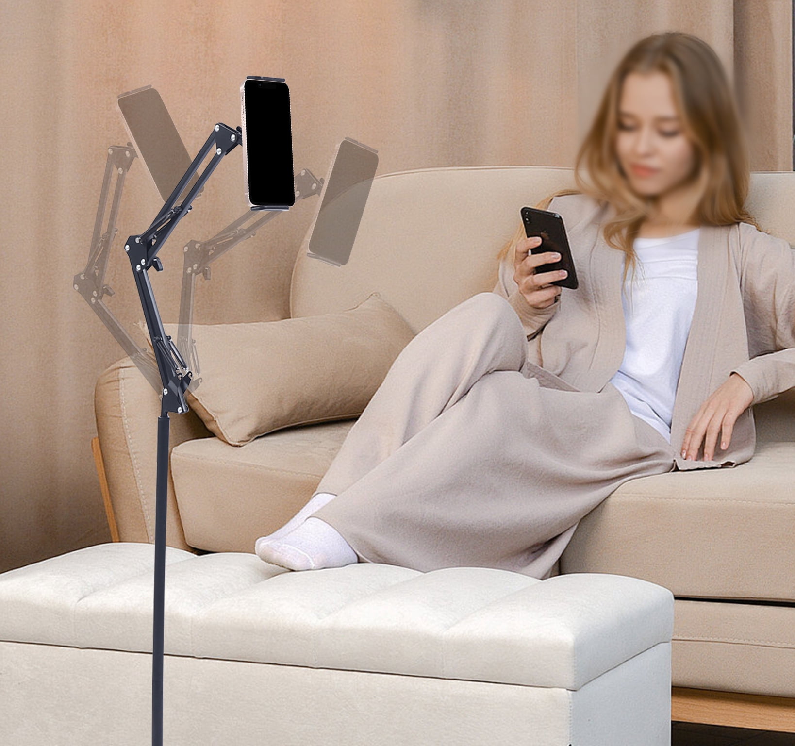 Tablet Floor Stand,360° Floor Stand Adjustable for 4-17cm Phone, Overhead Phone Folding Cantilever Mount,Lazy Tablet Mount Flexible
