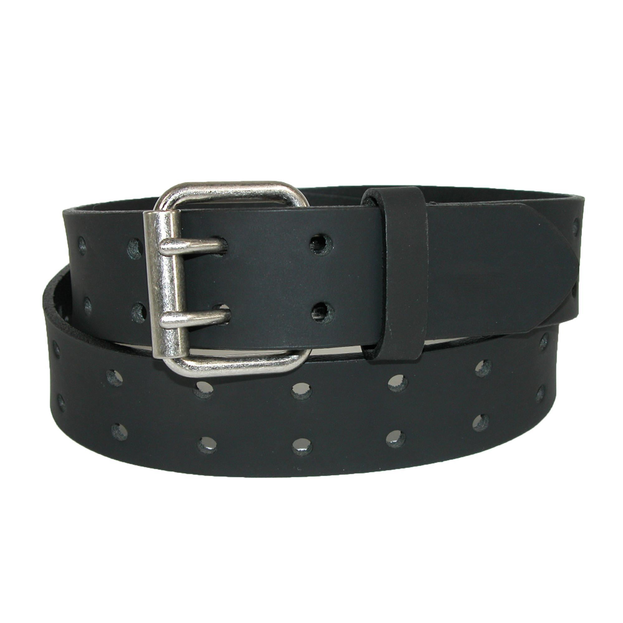 Men/'s Women/'s Genuine Leather Three Prong Triple Row Holes Casual Black Belt