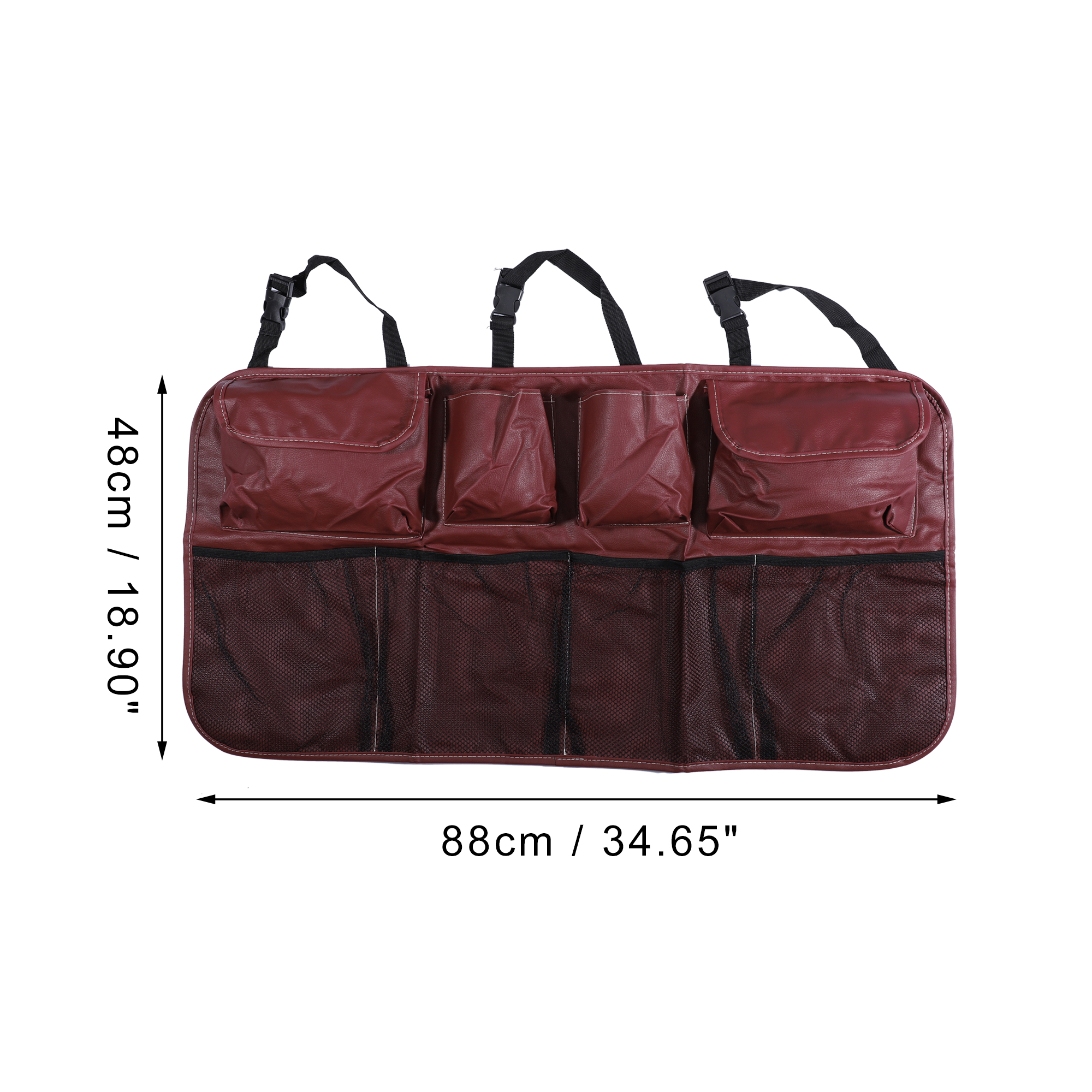 Unique Bargains Universal 88 x 48cm Car Seat Protector Organizer Interior Multi Pocket Storage Bag Faux Leather Red - image 3 of 6