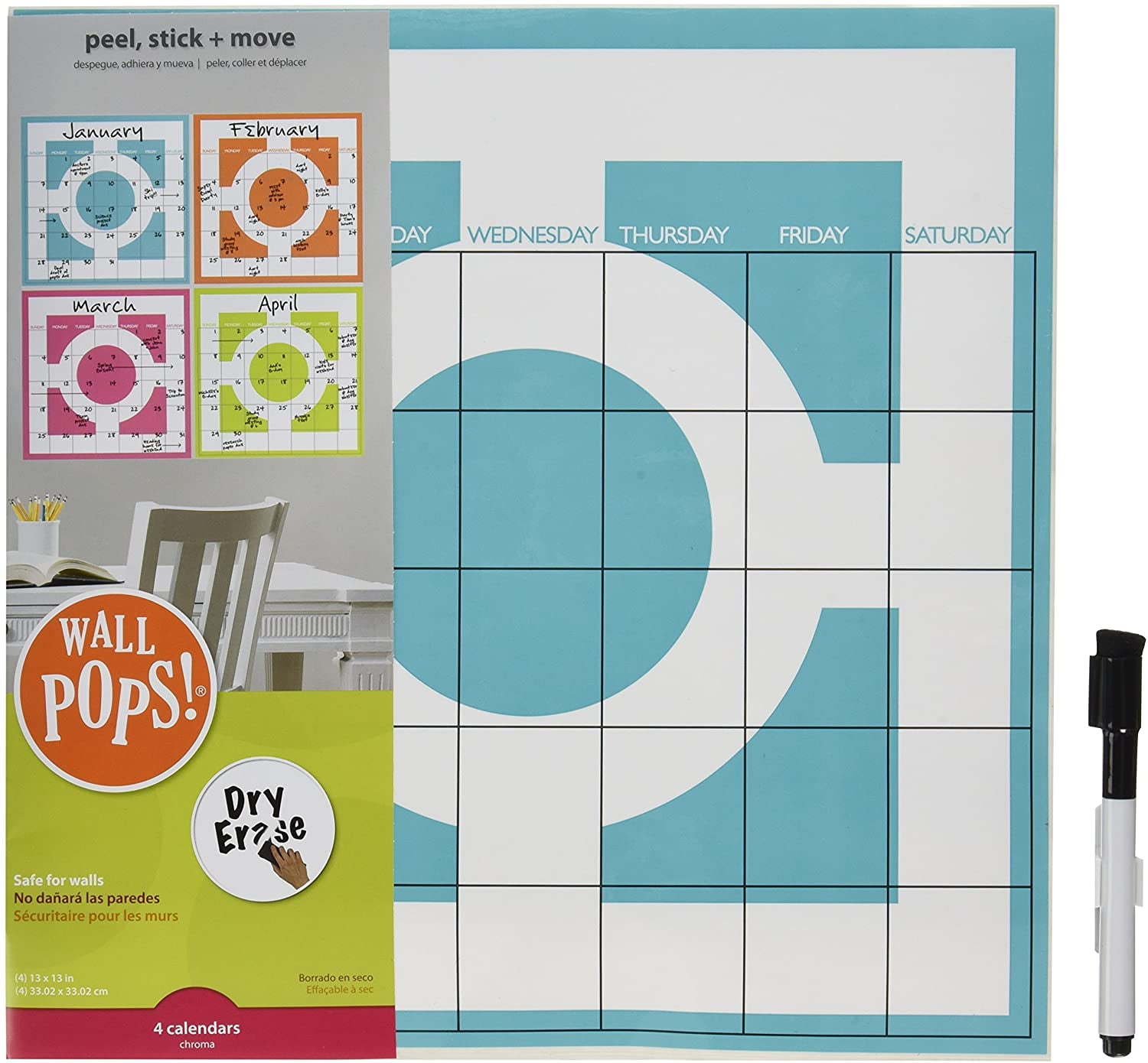 WallPops WPE96842 Dry Erase Peel and Stick DryErase Calendar Set