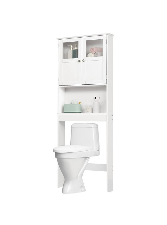 Ktaxon Over the Toilet Bathroom Storage Cabinet Space Saver with 2 Doors and 3 Storage Shelves, White Finish