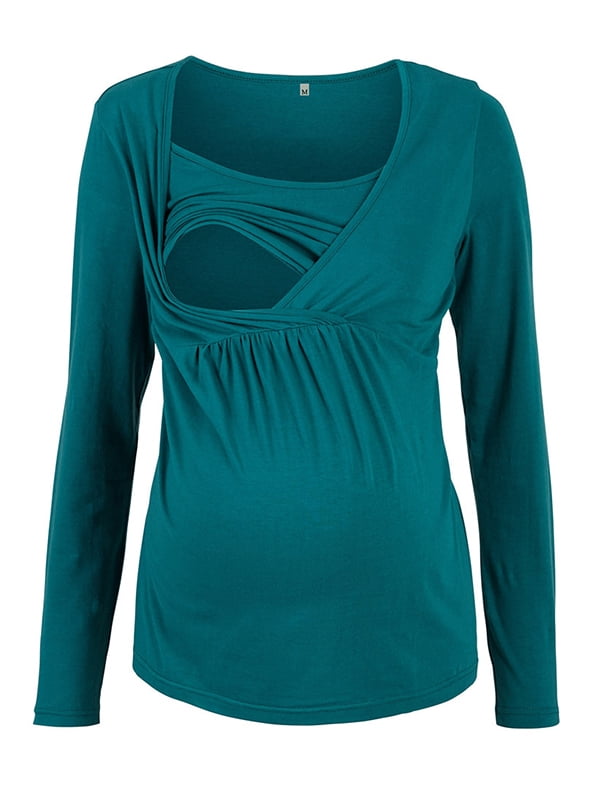 Qtymom Maternity Long Sleeve Nursing Blouse Double Layered