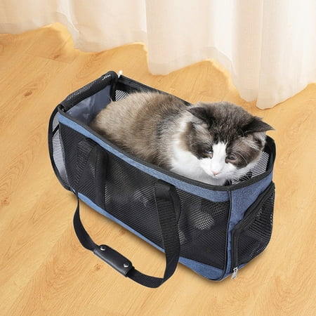 Soft Mesh Pet Carrier Bag - Breathable Ventilated Travel Tote for Small Pets Under 13lb  Portable Lightweight PVC Shoulder Bag for Shopping Walking Hiking  16.9x11.4x7.48in Navy/Gray/Pink