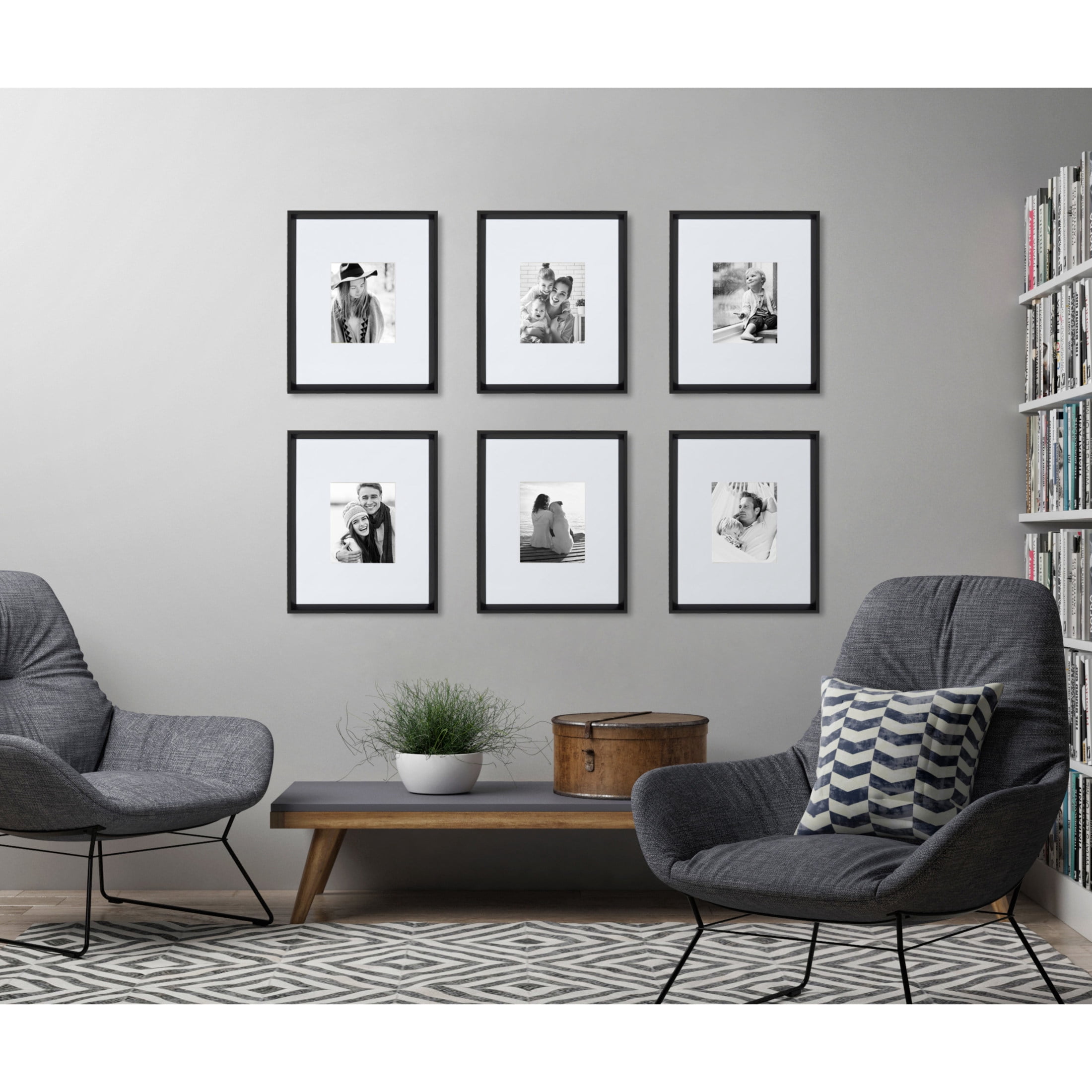 Kate and Laurel Calter Modern Wall Picture Frame Set of 3, 16x20 matted to 8x10, Black, Modern Three-Piece Frame Set for Gallery Wall Frame Set in Living Room Wall Decor