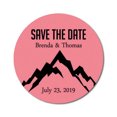 thumbnail image 1 of Darling Souvenir Round 45 Pcs Snowy Mountain Save The Date Stickers Personalized Bride Groom Names And Date Envelope Seals- Peach & White, 1 of 4