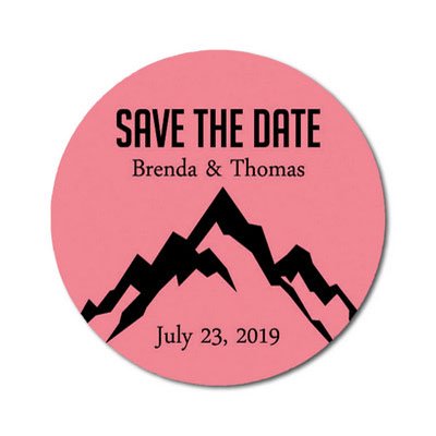 Darling Souvenir Round 45 Pcs Snowy Mountain Save The Date Stickers Personalized Bride Groom Names And Date Envelope Seals- Peach & White
