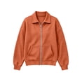 thumbnail image 4 of PRINxy Women's Soft Waffle Knit Long Sleeve Notch Lapel Full Zip Jacket Coat with Large Pockets for Fall Winter Casual Orange L, 4 of 6