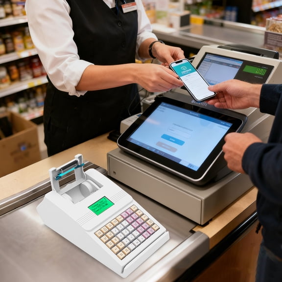 40 Keys Electronic Cash Registers with Printing Paper, Upgraded Cash Register, Cash Management System with LED Display, Small Businesses POS Systems with Fast Receipt Printer