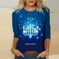 thumbnail image 2 of Cavosen Festival of Lights Women's Pullover Sweaters Hebrew Gift Candles FunnySweatshirt Crew Neck 3/4 Length Sleeve Stretch Chanukah Jewish Cute Tee Tops, 2 of 5