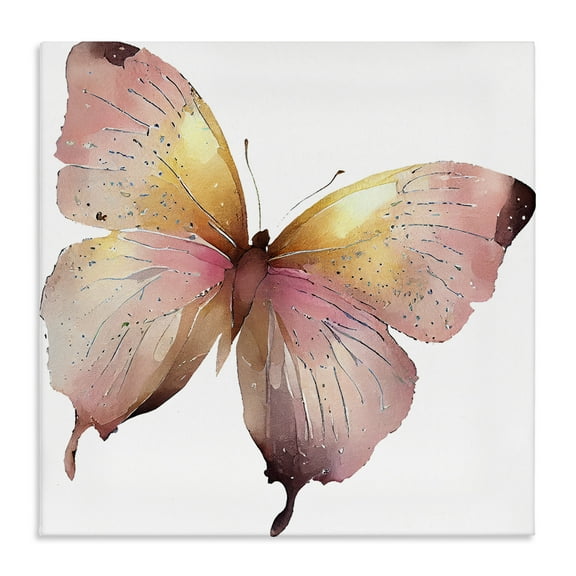 Stupell Industries Chic Pink Butterfly Animals Painting Wrapped Canvas Art Print Wall Art, 17 x 17
