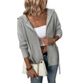 thumbnail image 1 of Seyurigaoka Women Casual Ribbed Cardigan Tops Solid Color Long Sleeve Zipper-Up Hooded Knitted Outwear, 1 of 7