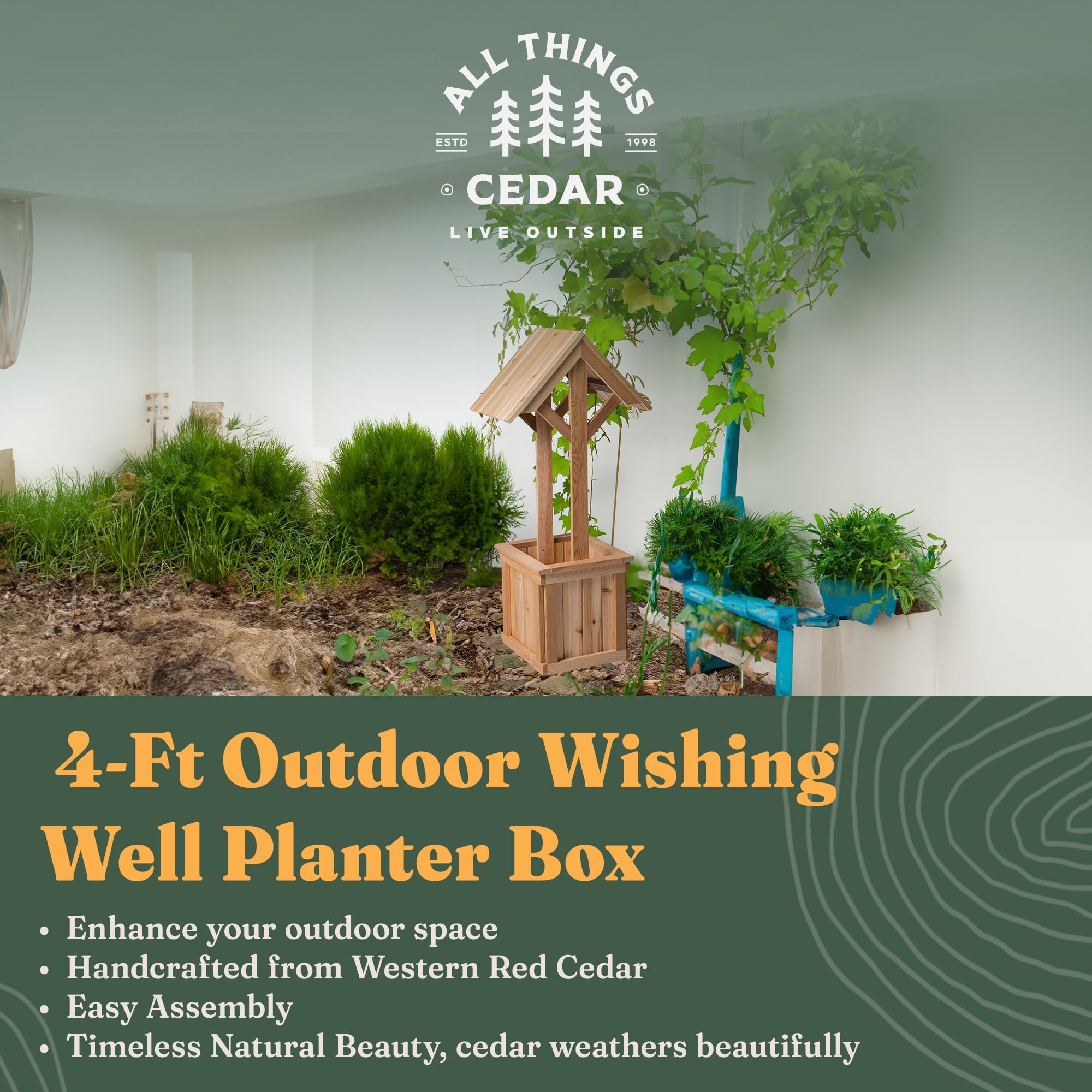 All Thing Cedar WW48 4-ft Wishing Well Planter Box - 22L x 16.5W x 48H