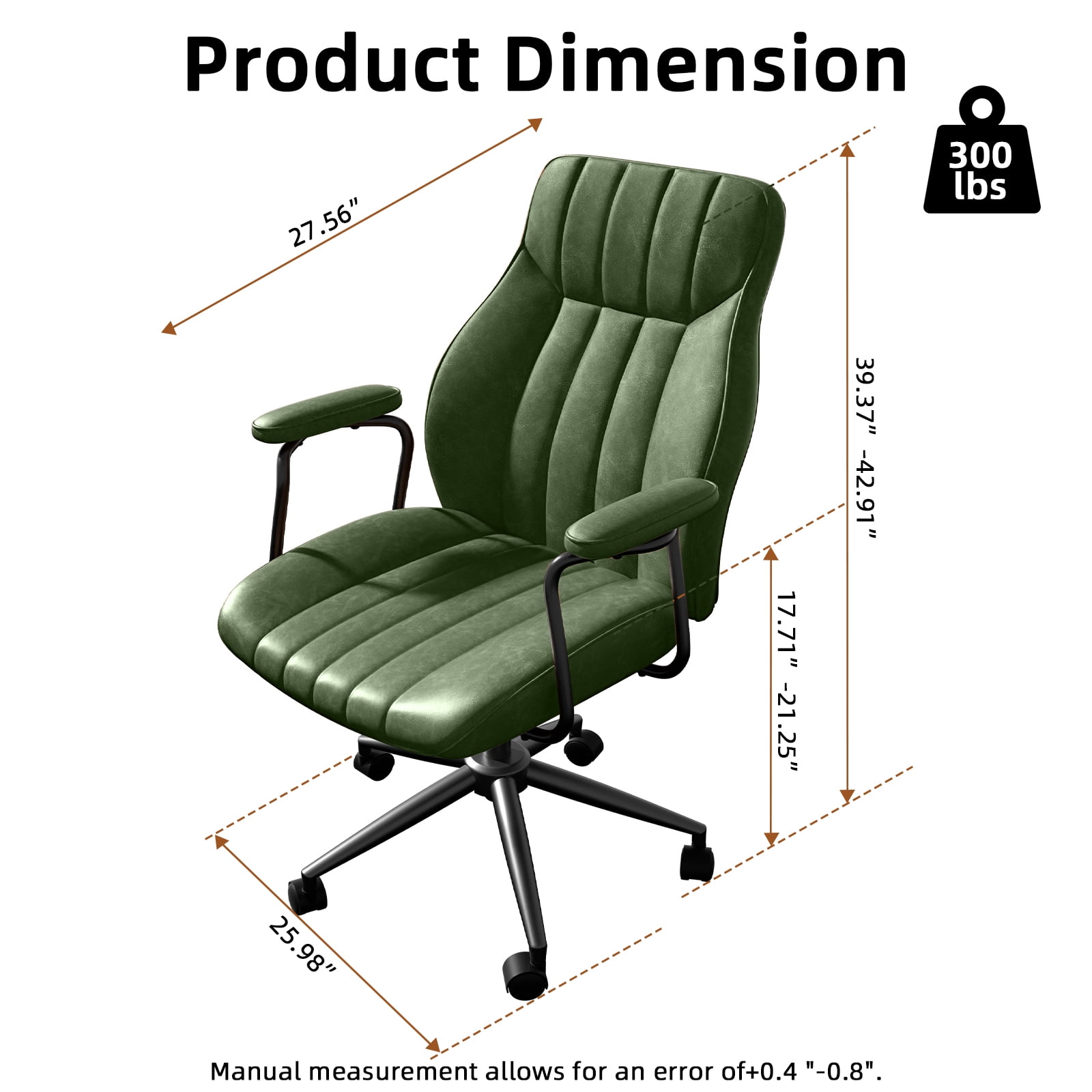 HomeZeer Executive Office Chair, Leather Desk Chairs with Wheels, Ergonomic Desk Chair with Arms, Mid Century Modern Reclining Computer Task Home Chair with Lumbar Support, Green