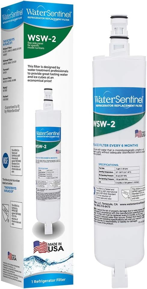 WaterSentinel WSW-2 Refrigerator Replacement Filter Fits: Whirlpool Filter 5, EDR5RXD1, 43965081, Kitchenaid, Thermador, Kenmore, Maytag, Puriclean