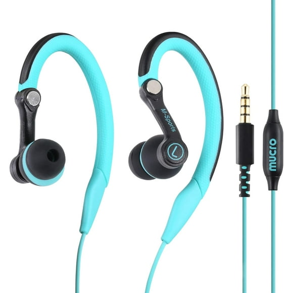 SDES-Wired Earbuds Sport Headphones with Over Ear Hooks Sweatproof in Ear Running Earphones for Workout Jogging Gym Headphones for iPod Samsung Blue