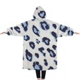 thumbnail image 2 of Oversized Wearable Blanket Hoodie,White and Blue Of Leopard Print Sherpa Blanket Hoodie with Super Pockets,Super Warm Fuzzy Pullover for Women & Men, 2 of 6