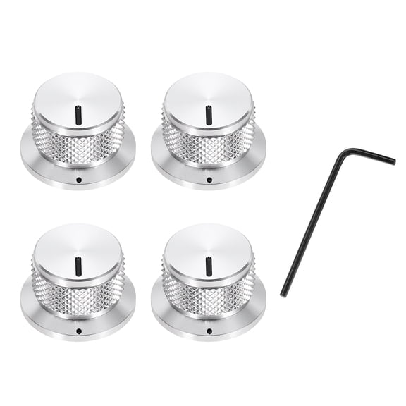 Uxcell 4Pcs Aluminium Knurled Potentiometer Knobs 1/4" Volume Tone Control Top Hat Knob for Guitar Instruments Audio Mixer Amplifier Silver