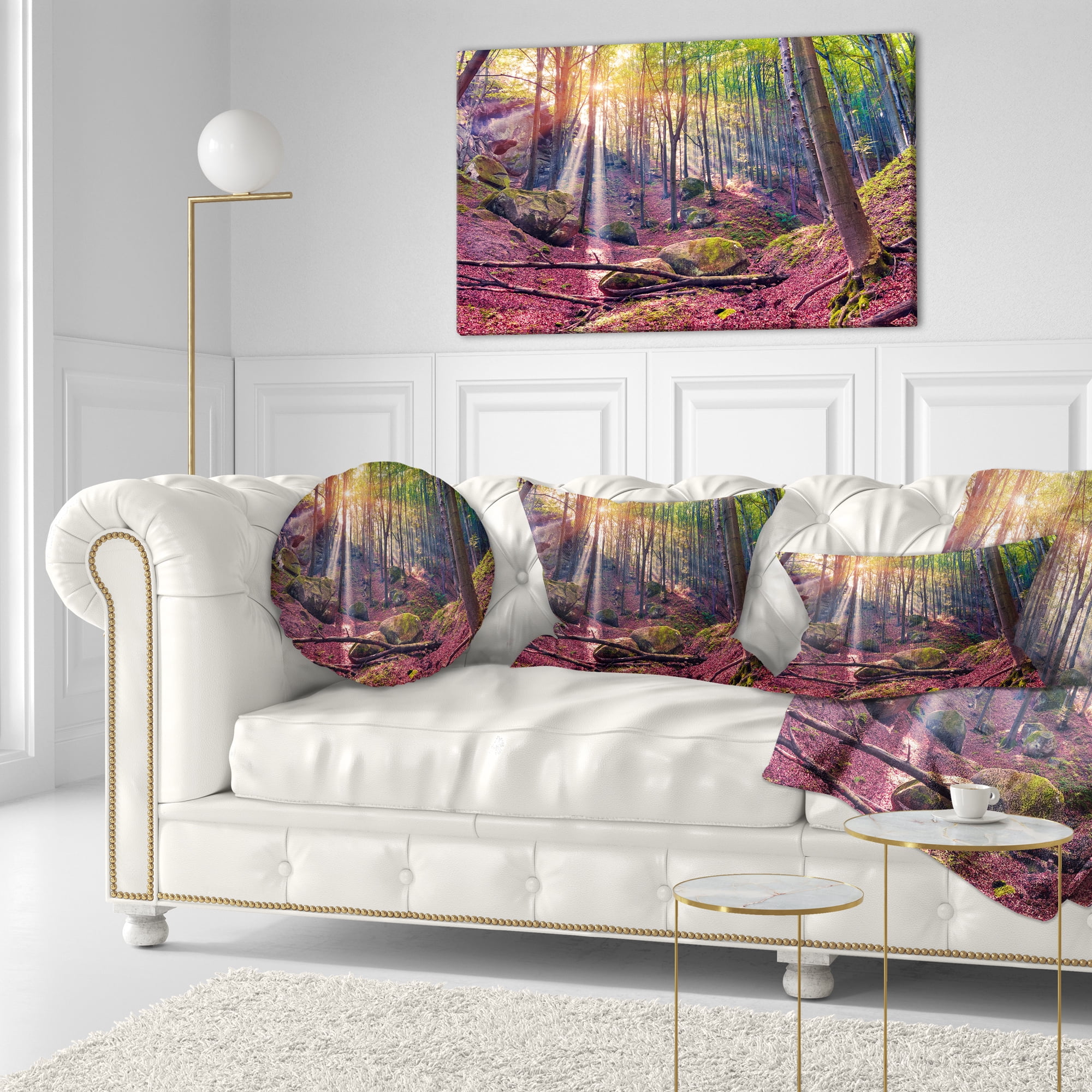 Designart Autumn Morning in Mystical Woods - Landscape Printed Throw Pillow - 12x20