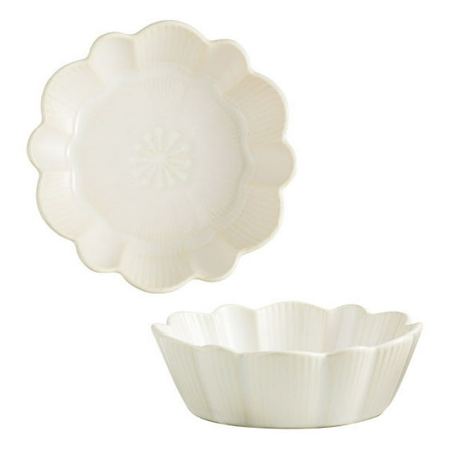 Qeeadeea Round Baking Dish Set Of 2, Colorful Ceramic Pie Pan, Round Ceramic Pie Plate Oven Safe-White-15x15x4.5cm, 400ml