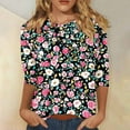 thumbnail image 2 of Womens 3/4 Sleeve Tops 2025 Summer Print Round Neck Tunic Blouses Loose Relaxed Fit Tee Shirts Plus Size Blouses Dressy Casual Going Out Workout Costume, 2 of 5