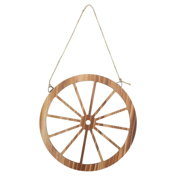 PAMINGONO 1Pcs Light Brown Wooden Wheel 7.9X7.9X0.8In For Wall Decorations Rustic Style
