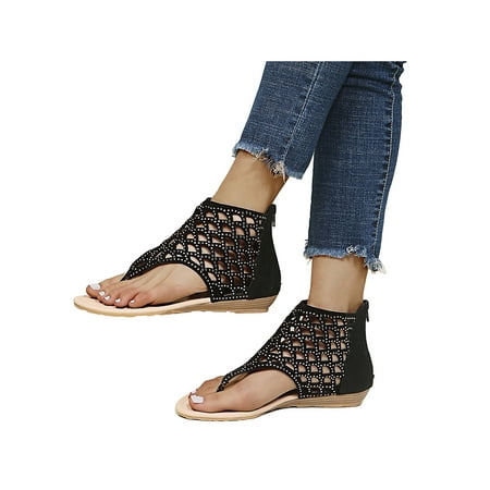 

Tenmix Women s Jewel Rhinestones Design Gladiator Zip Up Ankle High Flat Sandals Size 4-12