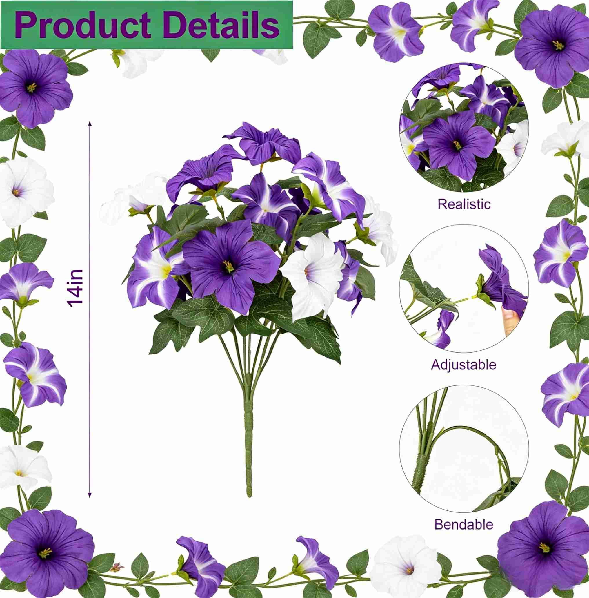 4Pcs Artificial Fake Flowers for Outdoor, 16.54" Faux Silk Petunias Spring Flowers for Indoor Porch Planter Front Door Garden Patio Window Box Home Decor(Mixed Colors)